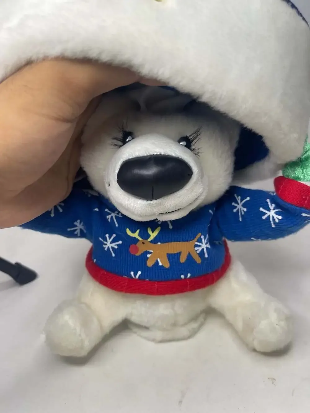 Gemmy Animated Singing and Dancing Polar Bear Plush with Hat and Sweater
